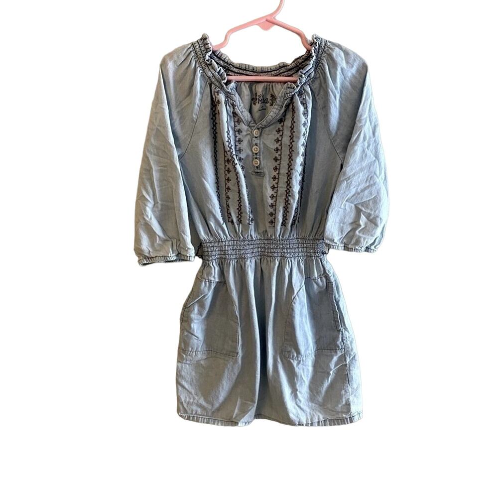 Mudd Lightweight 3/4 Sleeve Pullover Jean Dress Embroidery Detail‎ Girl's size 8